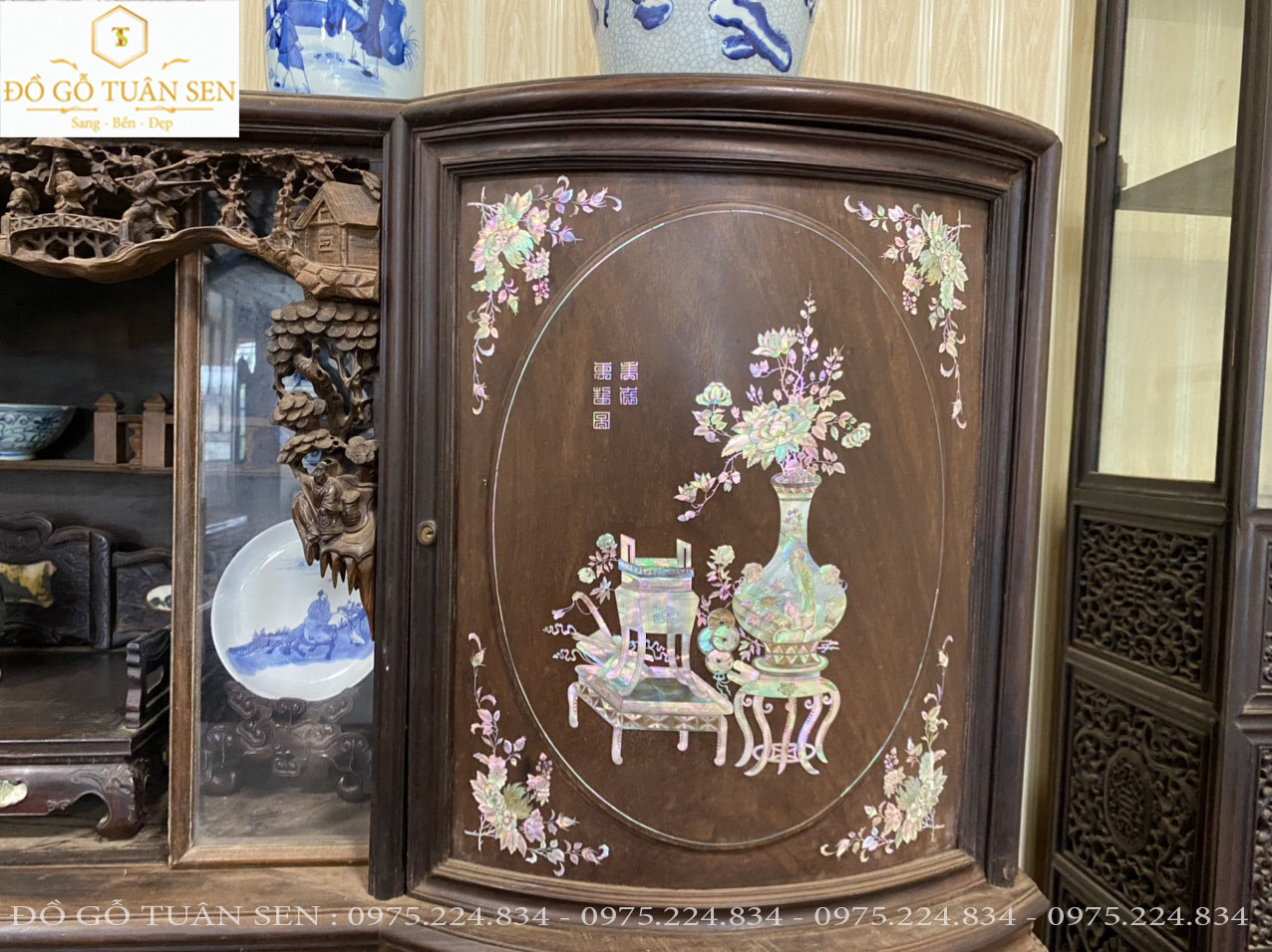 Thông tin kích thước tủ chè cánh cong khảm ốc 